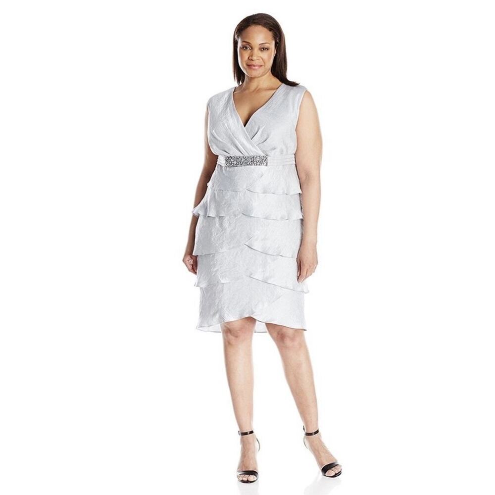 London Times Women's Cap Sleeve Iceberg Tiered Ruffle Sheath Dress Size 14
